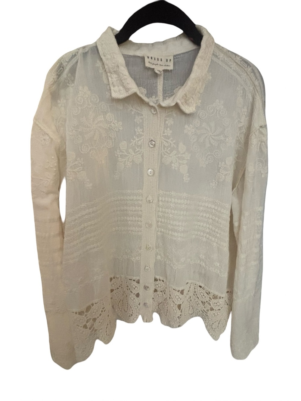 Dress Up Ivory Lace Button-Down Cotton Boho Cottagecore Top